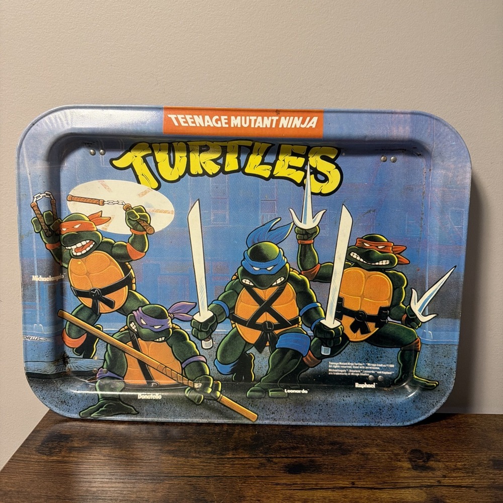 VTG 1988 Teenage Mutant Ninja Turtles Folding Metal TV Lunch Tray 17x12x7 Mirage
